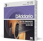 [Prime] D'Addario Acoustic Guitar Strings 3-Pack, 11-52 Gauge, $18.57 Delivered @ Amazon US via AU