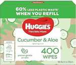 Huggies Baby Wipes Cucumber & Aloe 400 Wipes Refill $12.60 (S&S: $11.34, [Prime] $10.71) + Delivery ($0 Prime/ $59+) @ Amazon AU