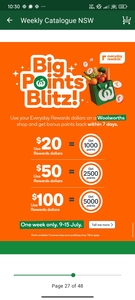 Bonus Points for Shopping with Everyday Rewards Dollars at Woolworths: $20 for 1,000 Pts, $50 for 2,500 Pts, $100 for 5,000 Pts