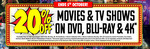20% off Movies & TV Shows: DVD, Blu-Ray & 4K (Excludes Pre-Orders & Some New Releases) + Delivery ($0 C&C/ in-Store) @ JB Hi-Fi