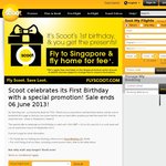 Sydney<->Singapore Return from $334 on Flyscoot (No Bags)