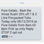 20% off 1 and 2 Litre Tubs of Gelato at Pure Gelato Croydon Park NSW (in Store Only)