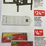 30pk Super Heavy Duty AA or AAA Batteries $4.99, LCD TV Bracket (32"-55") $29.99, 8-Way Surge Protector 2xUSB $24.99 @ ALDI
