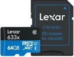 $30 Lexar 64GB High-Performance Micro SDHC/MicroSDXC UHS-I Card (633x) Delivered @ Kogan