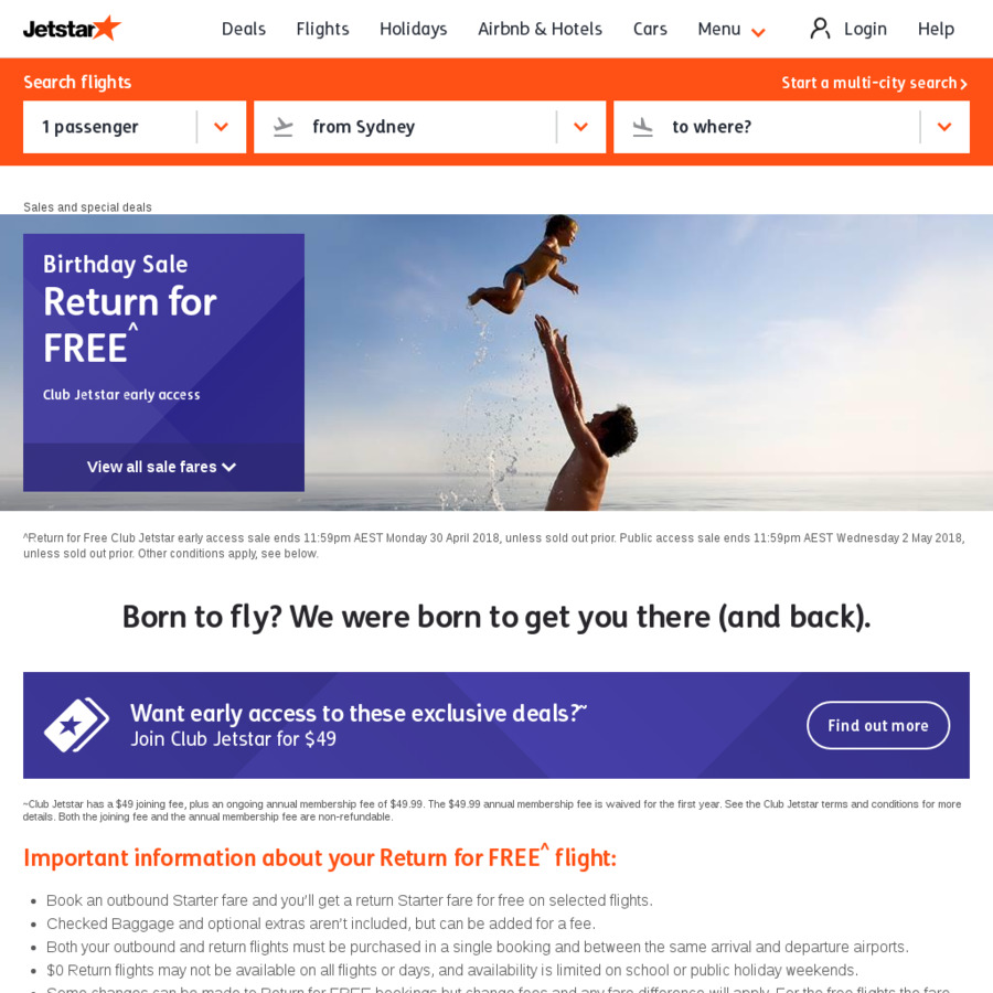 Jetstar Birthday Sale Return for Free Fares (MEL > SGN 259) (SYD