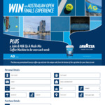Win a Trip to Melbourne for The Australian Open or 1 of 14 Prizes [Buy a Drink in a Specially Marked Lavazza Promotional Cup]