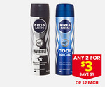 Nivea Aerosol Anti-Perspirant Deodorant 150ml 2 for $3 @ The Reject Shop