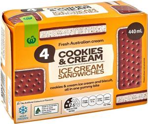 4pk Cookies & Cream Ice Cream Sandwich $2.90 (73c/Sandwich) @ Woolworths/Coles | $2.69 @ ALDI