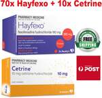 70x Hayfexo (Telfast Generic) 180mg + 10 Cetrine (Zyrtec Generic) 10mg, $15.99 Delivered @ PharmacySavings