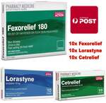 10x Fexorelief 180mg + 10x Cetrelief 10mg + 10x Lorastyne 10mg $10.99 Delivered @ PharmacySavings