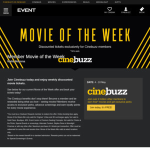 $10 Movies (Movie of The Week) @ Event Cinemas (Free Cinebuzz Membership Required)