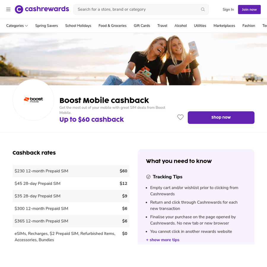 Boost Mobile 60 Cashback on 170GB 12Month Prepaid SIM for 230 Delivered Cashrewards
