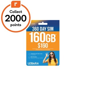 Lebara Prepaid Mobile: 360-Day 10GB/30-Day + 40GB Activation Bonus: $119 + 2000 Everyday Rewards Points @ Woolworths (in-Store)