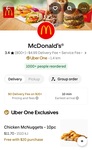 [Uber One] Free McDonald's 10pc Chicken McNuggets with $20 Purchase @ Uber Eats