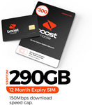 Boost Mobile 12-Month 290GB Prepaid SIM $255 (Ongoing 240GB for $300) + $40 TopCashback @ Boost