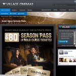 Village Cinemas - Gold Class Season Pass - 4 Tickets for $80