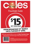 $15 off Purchases over $150 at Coles Westfield Fountain Gate [VIC] with Discount Coupon
