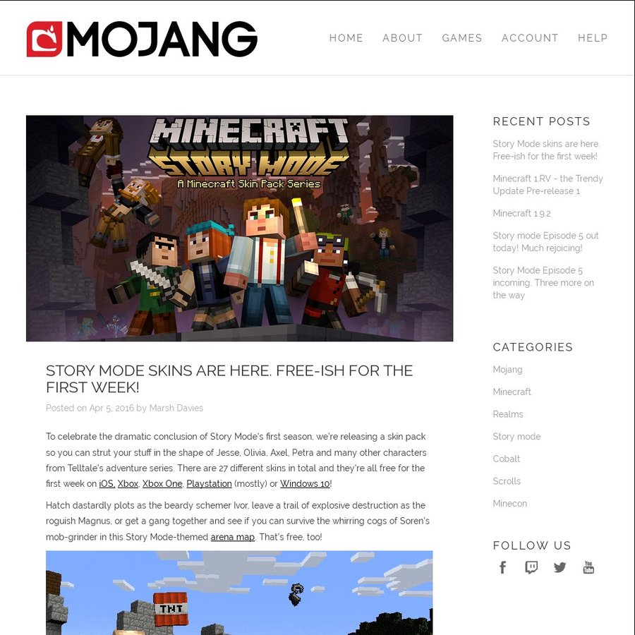 Minecraft update: Story Mode Skin Pack now available