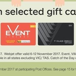 10% off Priceline, Webjet, Event Cinemas, Village Cinemas, Good Food, & Catch.com.au Gift Cards @ Australia Post