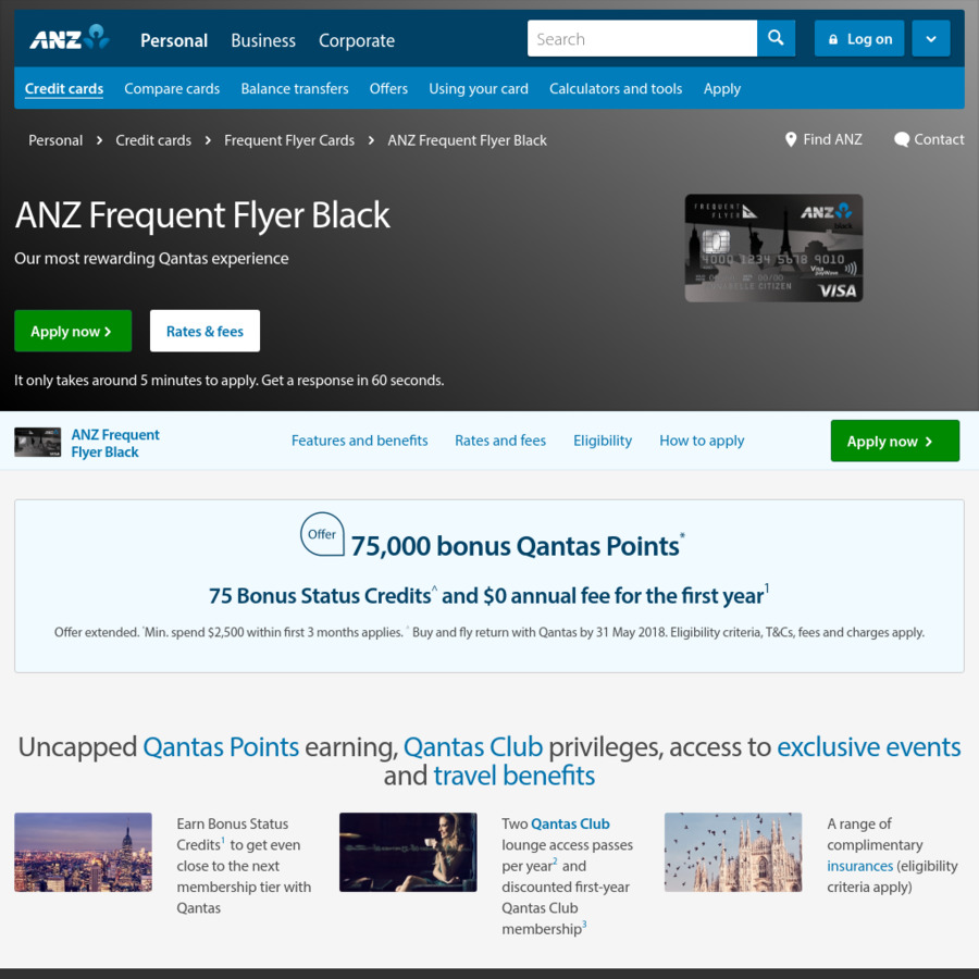 anz qantas frequent flyer visa black 75k qantas points 75 status qantas frequent flyer bonus points