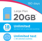 LEBARA Large Plan – 180 Day Starter Pack for $119.00 - 20GB Data and 180 Days Unlimited Calls to 18 Selected Countries