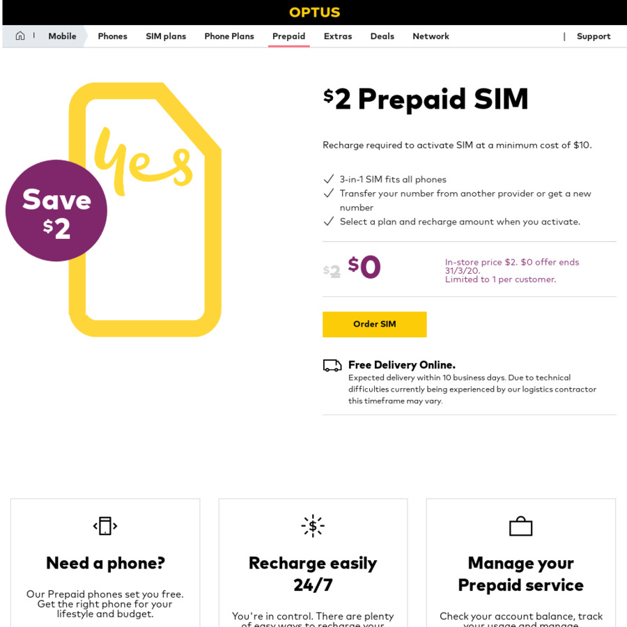 Optus Free $2 Prepaid SIM and Free Delivery - OzBargain