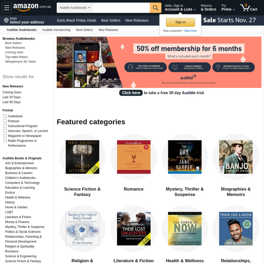 Audible Australia 50 off Membership for 6 Months OzBargain