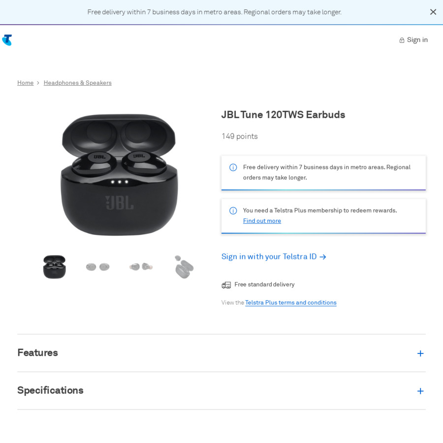 Jbl Tune 120tws Earbuds 149 Points Telstra Plus Rewards Ozbargain