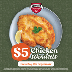 [NSW, VIC, QLD, WA] Chicken Schnitzels $5 (Limit 5 Per Customer) @ Schnitz (Participating Restaurants)