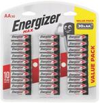 Energizer MAX Alkaline AA Batteries 30-Pack $20 ($10 with Perks) + Delivery ($0 C&C/ in-Store) @ JB Hi-Fi