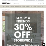 Freedom furniture Family and friends 30% off store wide