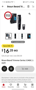 [WA] Braun Series 3 Beard Trimmer $16.25 @ Coles, Dunsborough