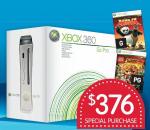 Xbox 360 60GB + wireless controller + 2 games + cables  FOR $376 @Big W (11th Dec to 17Dec)