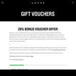 20% Bonus Value Voucher When Purchasing a LUCAS Restaurant Group Voucher over $100 @ LUCAS Online