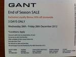GANT - 50% off Everything in Store until 28/12/12