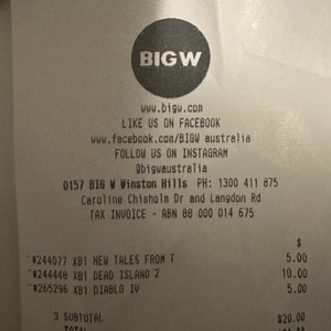 [NSW, XB1] Diablo IV $5, Tales from the Borderlands $5, Dead Island 2 $10 @ BIG W, Winston Hills