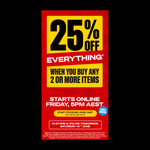 25% off Any 2 or More Eligible Items + Delivery ($0 C&C/ in-Store/ $130 Order) @ Supercheap Auto