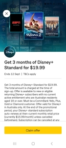Disney+ Standard 3 Months Subscription for $19.99 for New & Eligible Returning Customers @ Commbank Yello (Activation Required)