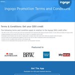 Ingogo Taxi App $50 Credit for New Sign Ups ($5 off First 10 Rides, 8-Week Expiry)