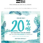 Get 20% off Your Next Online Order + FREE Express Delivery @ Billabong