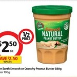 ½ Price Mother Earth Peanut Butter 380g $2.50 @ Coles (Starts 2/8)