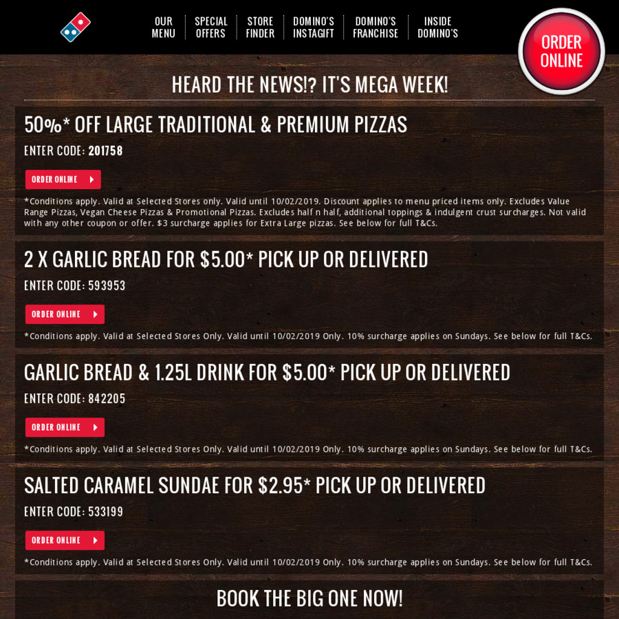 Domino's Pizza] Mega Monday 50% OFF Any Pizza at Menu Price code