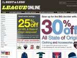 25 - 30% off selected NRL & State of Origin clothing, sleepwear and accessories