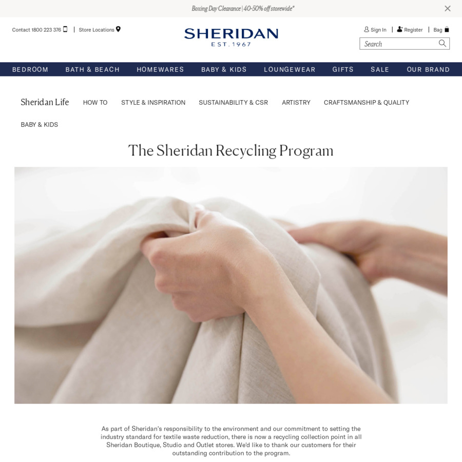 Donate Used Sheets/Towels & Receive 10 off (Min Spend 100) Sheridan