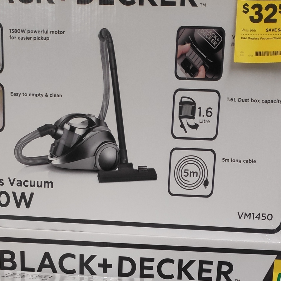 black and decker bagless vacuum 1380w woolworths