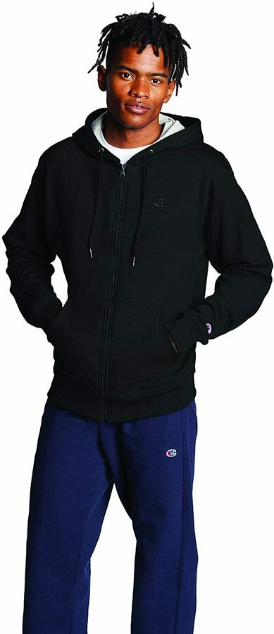 Champion Men's Powerblend Full Zip Hoodie, Black, Small 