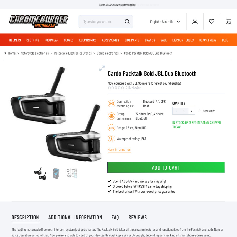 Cardo Packtalk Bold JBL Duo Bluetooth Communication System