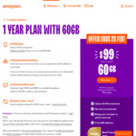 amaysim 1 Year Mobile Plan with 60GB Data $99 (Normally $120)