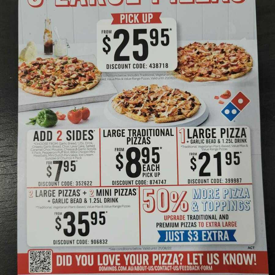 Domino's 3 Traditional Large Pizzas from $25.95 Pick up @ Domino's ...