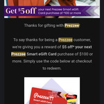 Get $5 off a $100 or More Prezzee Smart eGift Card